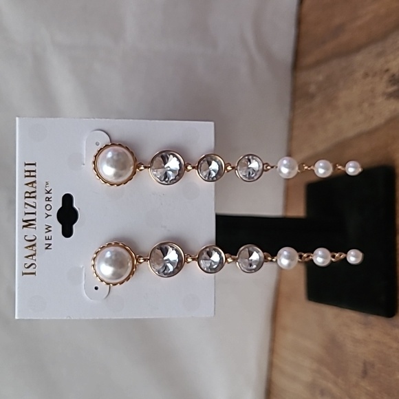 Isaac Mizrahi Faux Pearl & Rhinestone Dangle Earrings - Prom, Homecoming, Formal - Picture 1 of 11